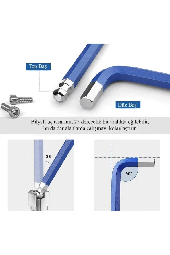 Ceta Form 1/16" - 3/8" Topbaşlı Uzun Inch Allen Takımı 9 Parça Lt/900af