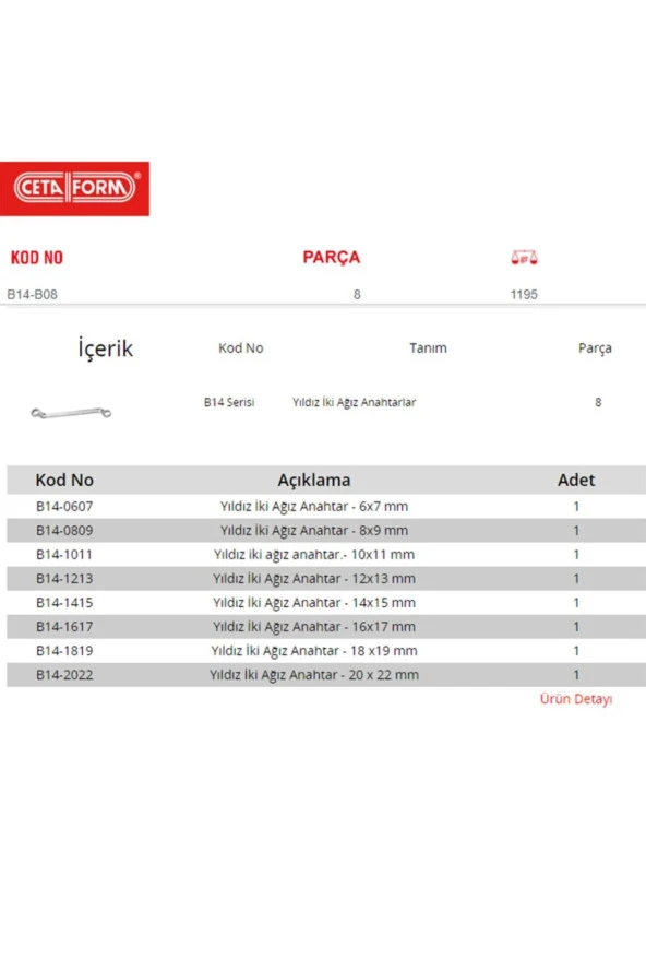 Ceta Form Yıldız Iki Ağız Anahtar Takımı 8 Parça Karton Kutulu - 3