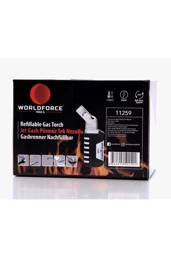 Worldforce Turbo Torch Piezo 1300° Doldurulabilir Jet Pürmüz - Resim 2