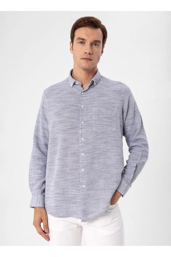 Süvari Regular Fit Düğmeli Yaka Düz Lacivert Erkek Gömlek GM1008300078