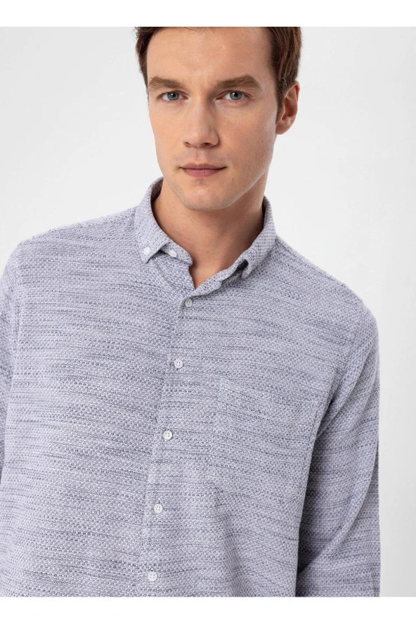 Süvari Regular Fit Düğmeli Yaka Düz Lacivert Erkek Gömlek GM1008300078 - Resim 4