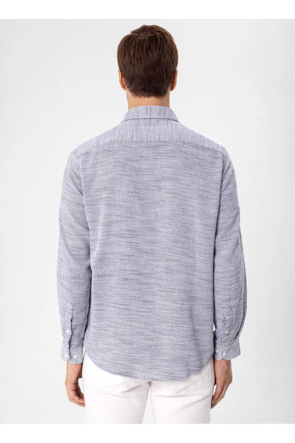 Süvari Regular Fit Düğmeli Yaka Düz Lacivert Erkek Gömlek GM1008300078 - Resim 6