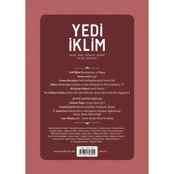 Yedi İklim 393.Sayı Aralık 2022