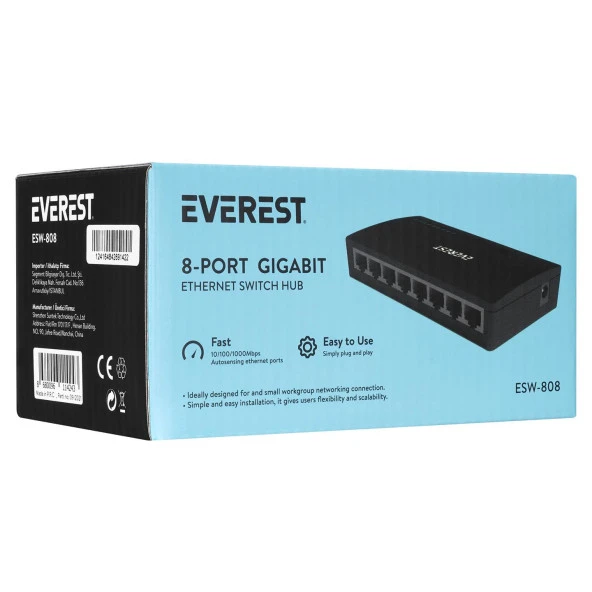 Everest 8 Port 10-100-1000 Mbps Gigabit Ethernet Masaüstü Ethernet Switch Hub - 4