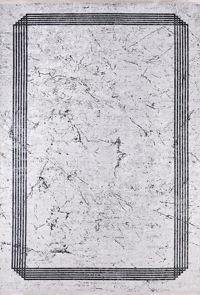 Modern Gri Çerçeveli Dijital Baskı Hipoalerjenik Kaymaz Taban Halı Yolluk HA155 ürün görseli 1