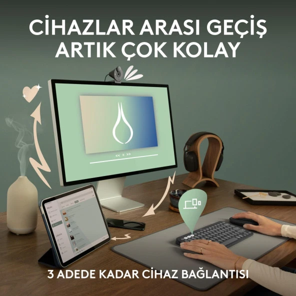 Logitech Pebble Keys 2 Çoklu Cihaz Özellikli Bluetooth Türkçe Q Klavye - Beyaz - 3