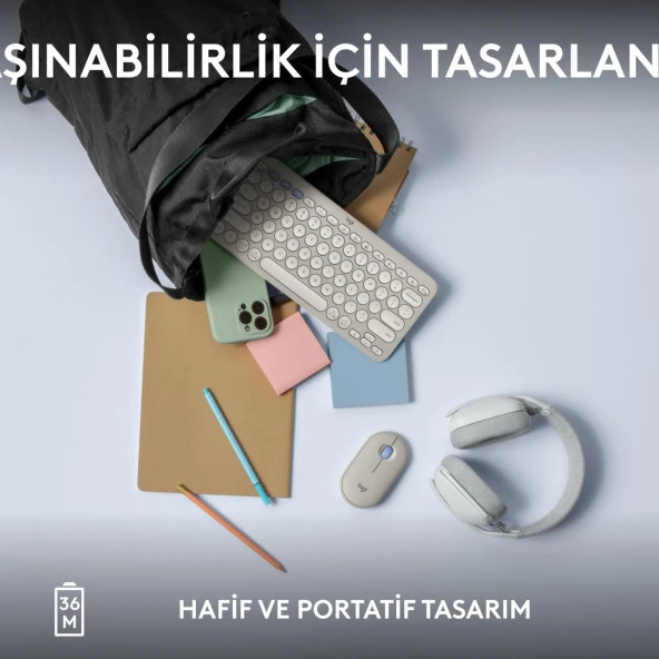 Logitech Pebble Keys 2 Çoklu Cihaz Özellikli Bluetooth Türkçe Q Klavye - Beyaz - 8