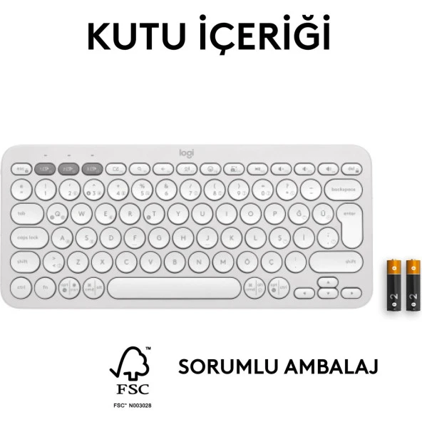 Logitech Pebble Keys 2 Çoklu Cihaz Özellikli Bluetooth Türkçe Q Klavye - Beyaz - 10