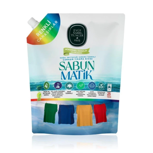 Eyüp Sabri Tuncer Sabun Matik Doğal Zeytinyağı İçerikli Çamaşır Yıkama Sıvısı Renkliler 1.5 Litre
