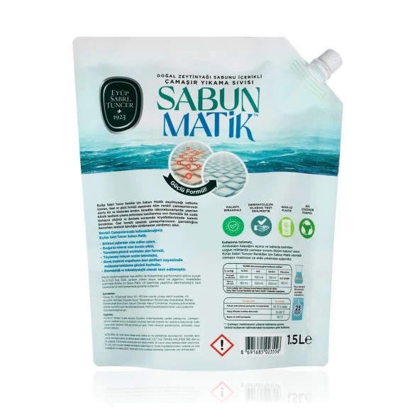 Eyüp Sabri Tuncer Sabun Matik Doğal Zeytinyağı İçerikli Çamaşır Yıkama Sıvısı Renkliler 1.5 Litre - 2