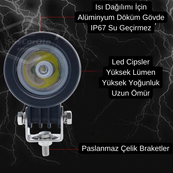 Yuvarlak Tek Led Bar Beyaz Sis Farı Araç Motosiklet Off Road Atv Forklift Led Lamba Projektör Metal Arazi Çalışma Lambası 1 Adet 10w - 7