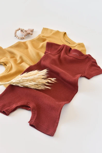 Bebek 2 Adet Kısa Kollu Tulum, %50 Modal Kumaş - %50 Organik Pamuk, Bebek ve Yenidoğan Serisi - 3