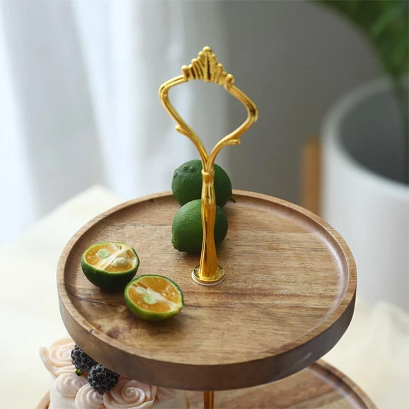 3 Katlı Ahşap Sunumluk İkramlık Kek Standı Pasta Standı Meyve Standı - 3