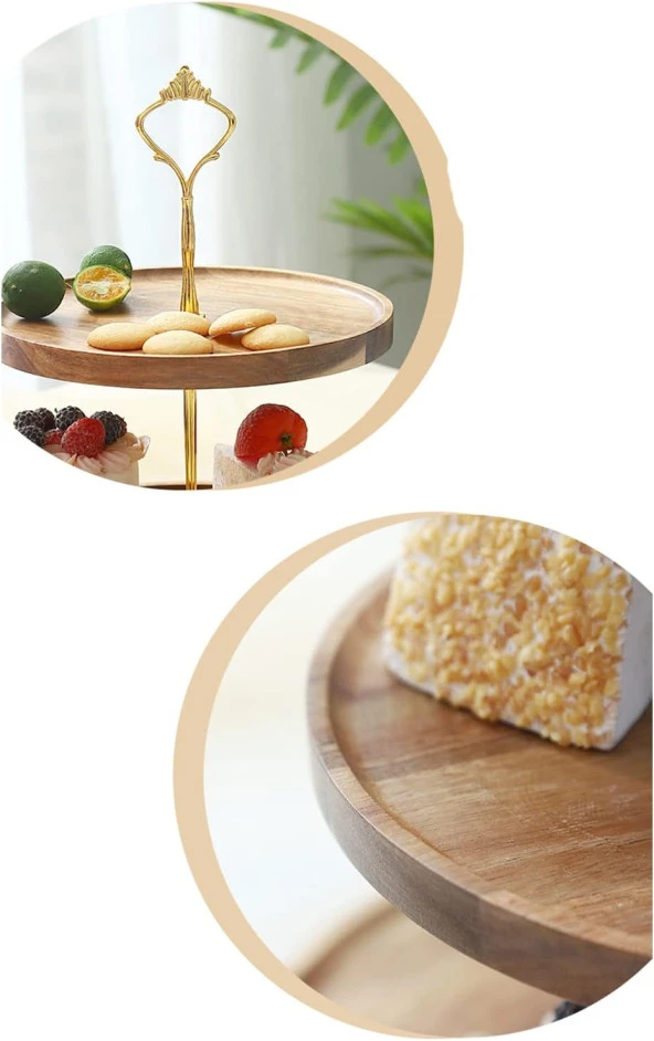 3 Katlı Ahşap Sunumluk İkramlık Kek Standı Pasta Standı Meyve Standı - 4