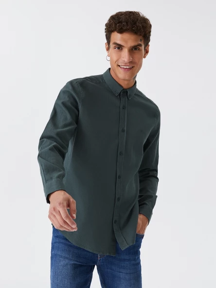 Loft 2030872 Haki Erkek Regular Fit Normal Yaka %100 Pamuk Keten Gömlek