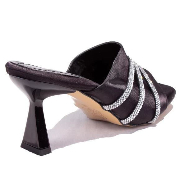 Dagoster DZA07-1125031C Siyah Saten Taşlı Abiye Topuklu Kadın Terlik - 4