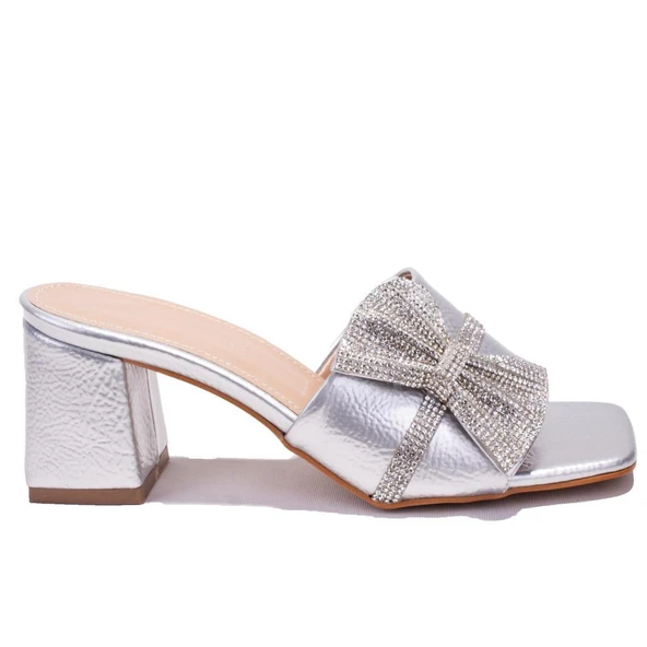 Dagoster DZA07-1221101C Gümüş Rugan Abiye Topuklu Kadın Terlik - 2