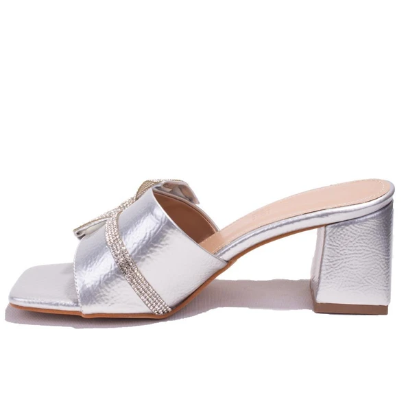 Dagoster DZA07-1221101C Gümüş Rugan Abiye Topuklu Kadın Terlik - 3