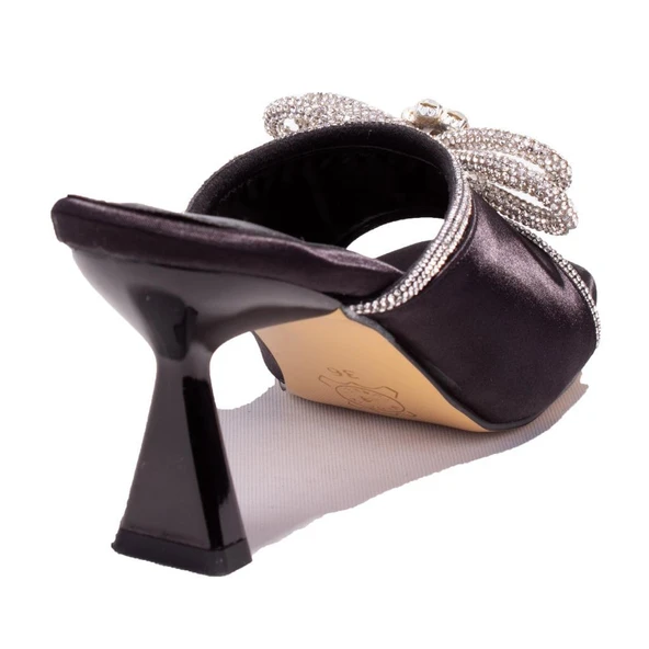 Dagoster DZA07-1125029C Siyah Saten Abiye Topuklu Kadın Terlik - 4