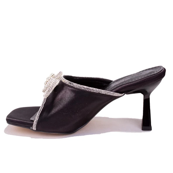 Dagoster DZA07-1125029C Siyah Saten Abiye Topuklu Kadın Terlik - 3