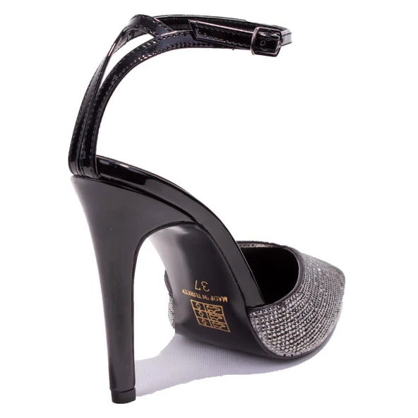 Dagoster DZA07-1240870C Siyah Rugan Taşlı Abiye Topuklu Kadın Ayakkabı - 4