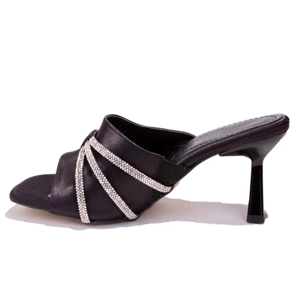 Dagoster DZA07-1125031C Siyah Saten Taşlı Abiye Topuklu Kadın Terlik - 3