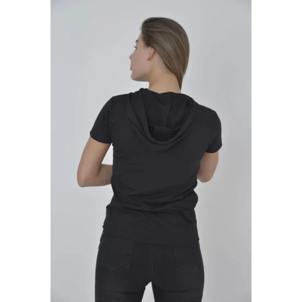 Kapşonlu Slim Fit T-shirt - Siyah