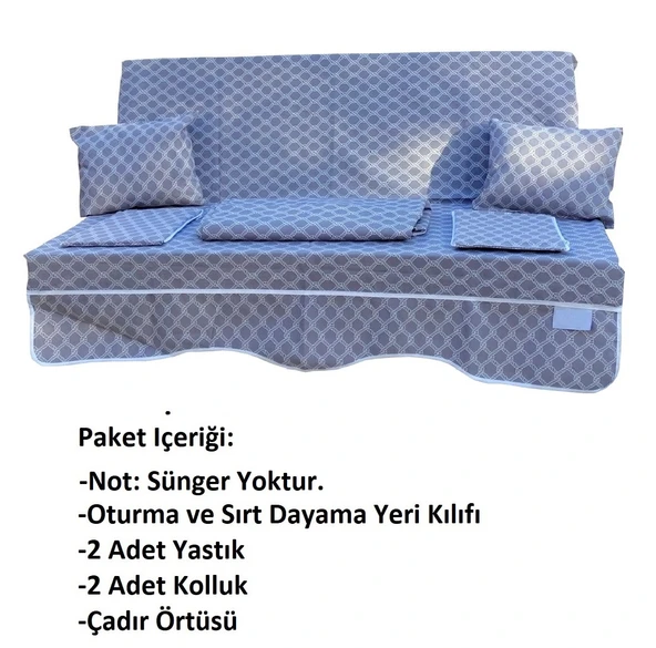 Mandaş Süngersiz 3 Kişilik Salıncak Minder Seti (Pamuklu Kumaş)-Denizci Gri - 3