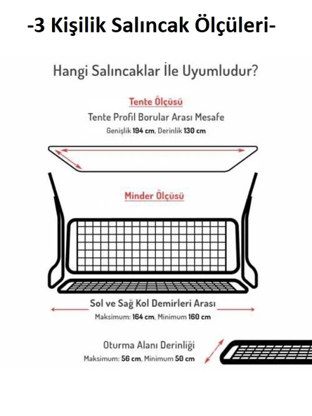 Mandaş Süngersiz 3 Kişilik Salıncak Minder Seti (Pamuklu Kumaş)-Denizci Gri - 2