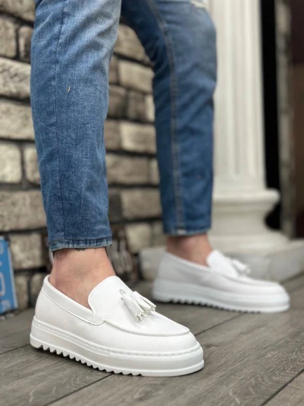 BA0154  Bağcıksız Yüksek Taban Cilt Beyaz Renk Püsküllü Erkek Ayakkabı ürün görseli 1
