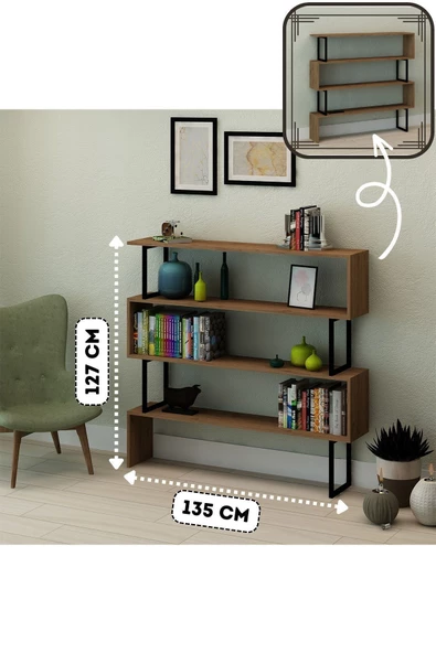 Fly Mobilya 4 Raflı Metal Ayaklı Modern Verla Kitaplık Çok Amaçlı Dosya Kitap Rafı Ofis Salon Rafı