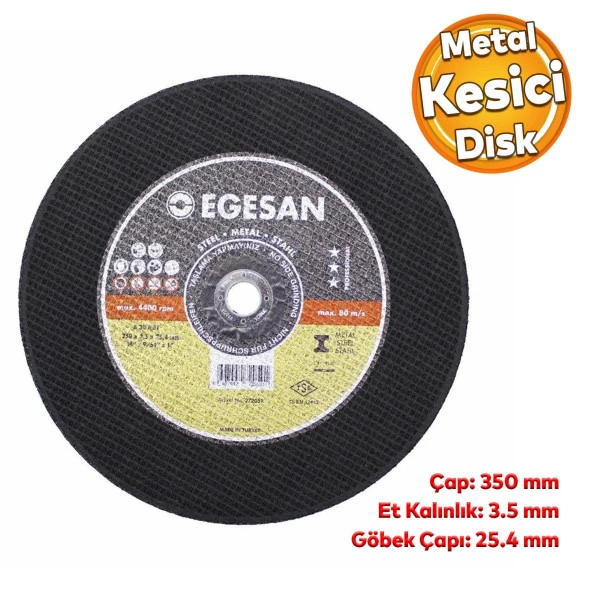 Egesan Metal Kesici Taş Disk Taşlama Spiral Demir Kesme Diski 350x3.5x25.4 mm
