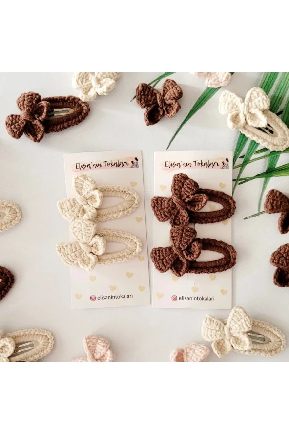 Kahve Taş Renk Fiyonk 4lu Çıtçıtlı Toka Set, El Örgüsü Toka