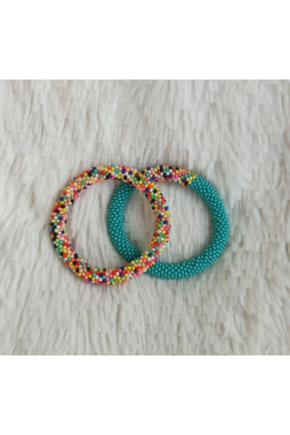 Şık Tasarım Çok Renkli Boncuk Bileklik 2 Li Set ürün görseli