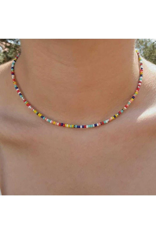 Rengarenk Kum Boncuk Kolye, Ayarlanabilir Kum Boncuk Kolye ürün görseli