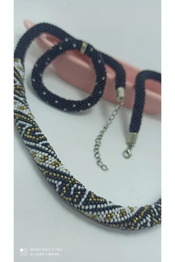 Şık Tasarım Boncuk Kolye Bileklik 2 Li Set - 3