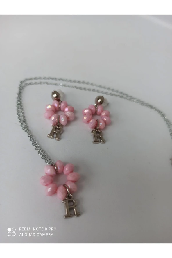 Kişiye Özel Harfli Kristal Boncuk Kolye Küpe Takı Seti Trend Hediyelik