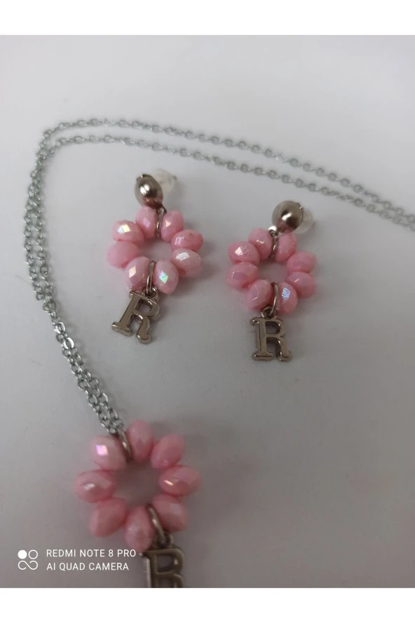 Kişiye Özel Harfli Kristal Boncuk Kolye Küpe Takı Seti Trend Hediyelik - 2