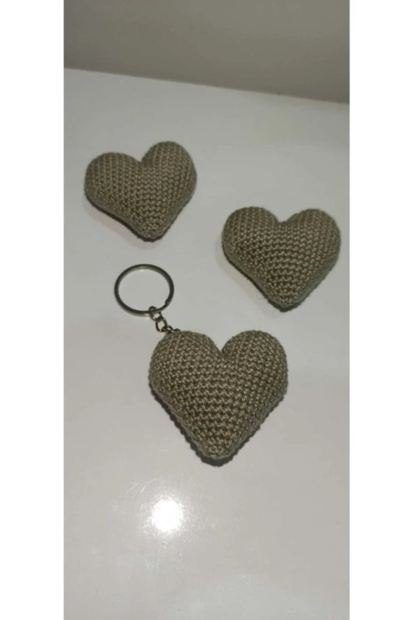 Amigurumi Hediyelik Dağıtmalık 10 Adet Düğün Kına Nikah Toptan Örgü Kalp Anahtarlık - 2