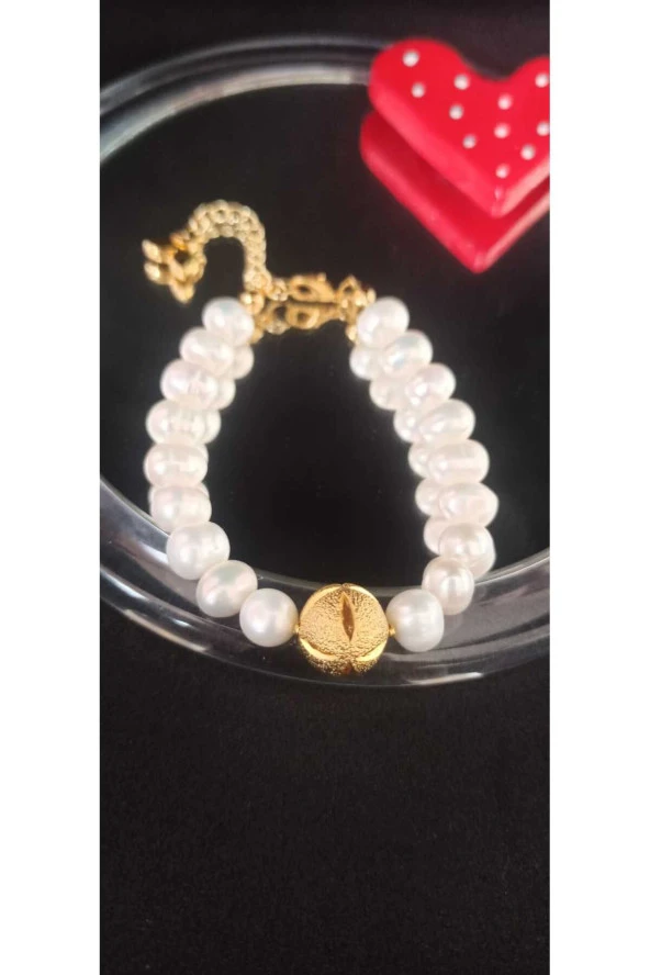 24k Altın Kaplama Gerçek İnci Küre ve deniz Kızı Kuyruğu Detaylı Tasarım Bileklik ürün görseli