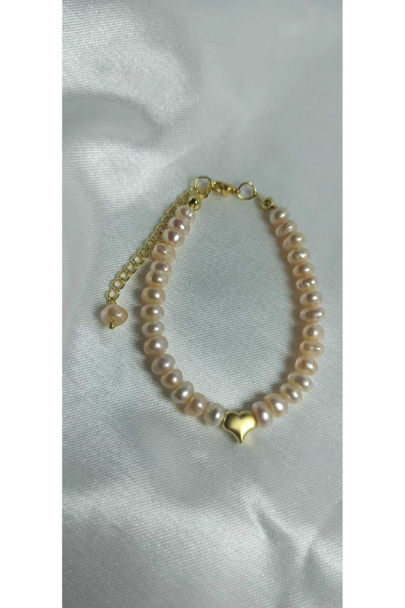 24k Altın Kaplama Gerçek Somon Şekilsiz İnci Tasarım Bileklik ürün görseli