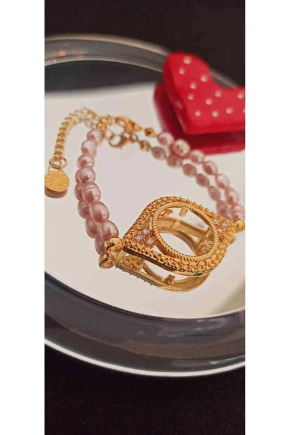 24k Altın Kaplama Gerçek Lila İnci Detaylı Çeyrek Altın Çerçevesi Kasası Çevresi - Resim 2