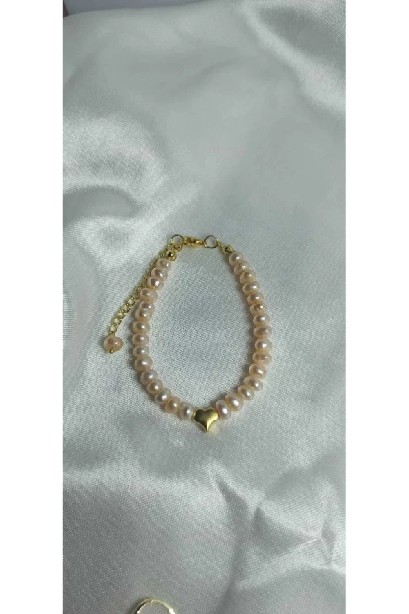 24k Altın Kaplama Gerçek Somon Şekilsiz İnci Tasarım Bileklik - Resim 2