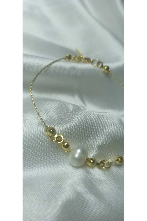 24k Altın Kaplama Tek İnci Zarif Tektanem Bİleklik - Resim 2