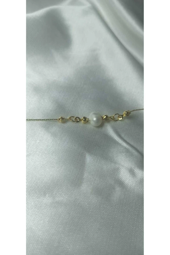 24k Altın Kaplama Tek İnci Zarif Tektanem Bİleklik - Resim 3