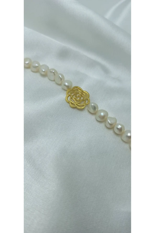 Barok Tarzı Gerçek İnci Gül Detaylı Tasarım Bileklik - Resim 2