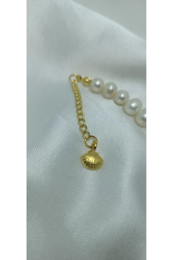 24k Altın Kaplama Gerçek İnci Büyük Zirkon Taşlı Nazar Detaylı Tasarım Bileklik - Resim 3