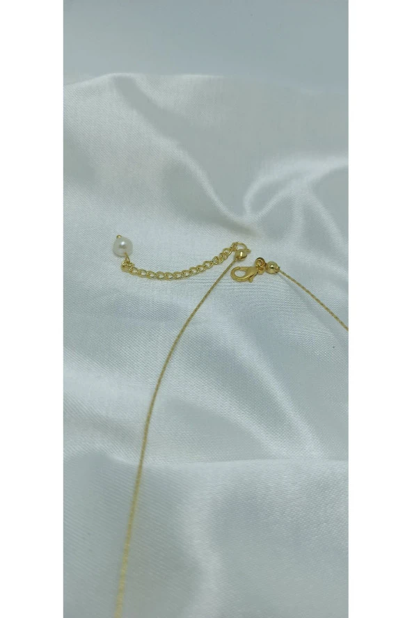24K Altın Kaplama Gerçek İnci Dorika Detaylı Kolye(60 cm) - 2