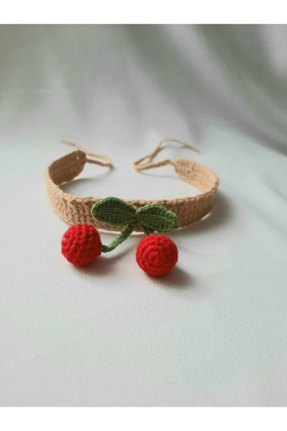 El Yapımı Kiraz Model Kedi Tasması, Kedi Kolyesi , Pet Aksesuar , Örgü Kedi Kolyesi - 3