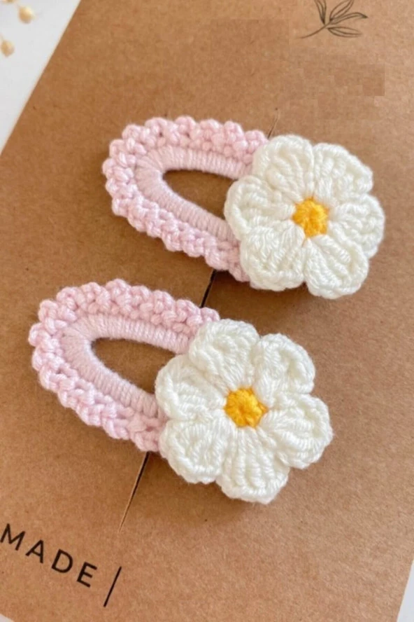 Pembe Bebek Ve Çocuk Örgü Papatya 2'li Çıtçıt Toka Seti 6cm - 2